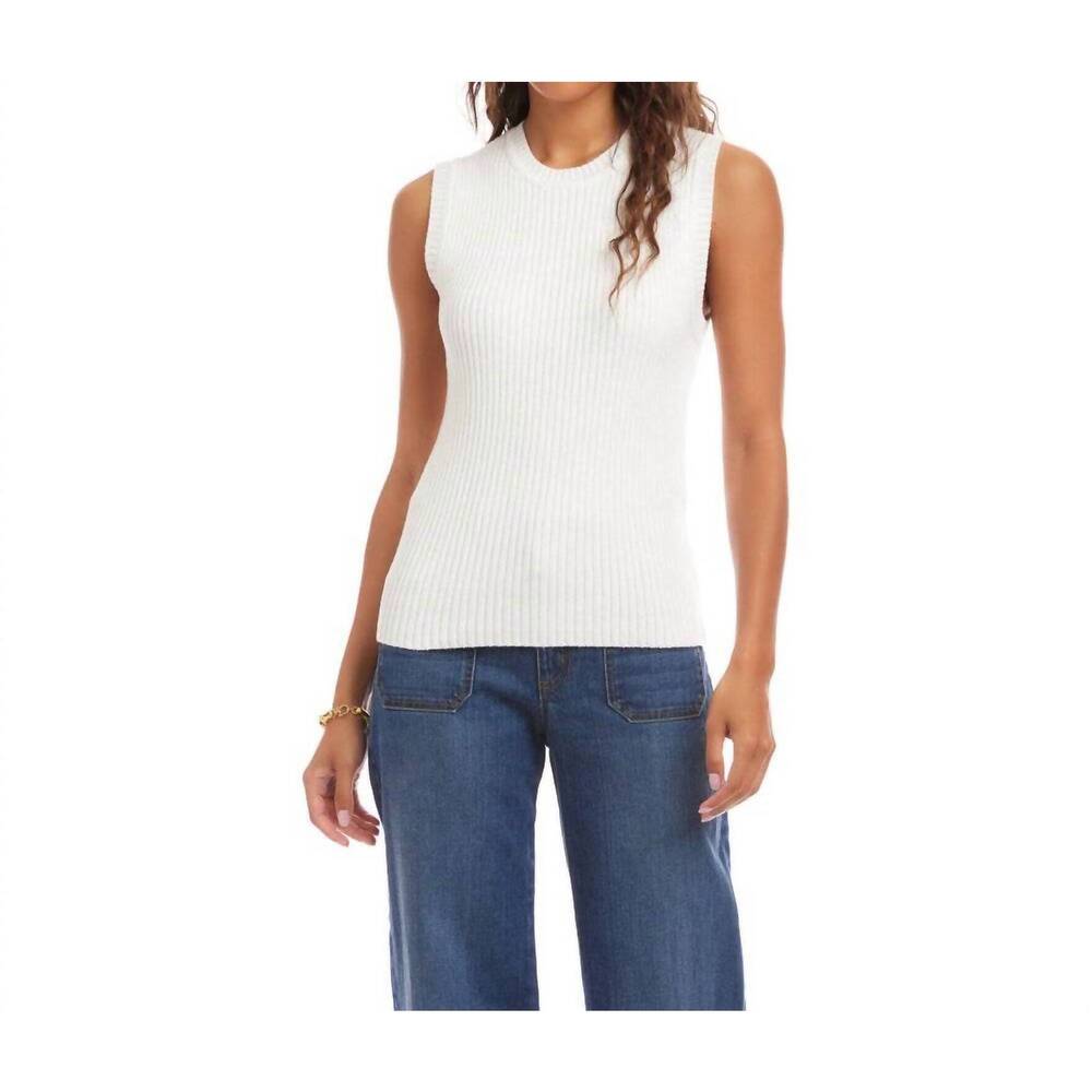 Karen Kane White Ribbed Sleeveless Tank Top